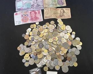 Lot #203 World Foreign Currency Lot Banknotes Coins Iraq China Sweden Portugal Collection