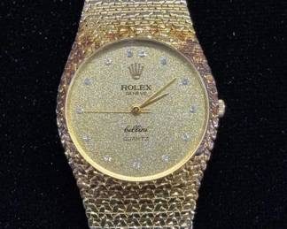 Lot #72 Rolex Cellini Quartz Gold Tone Diamond Dial Mesh Bracelet Watch Replica