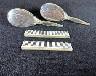 Lot #103 Sterling Silver WEB Vanity Set 2 Hand Mirrors 2 Hair Brushes Floral