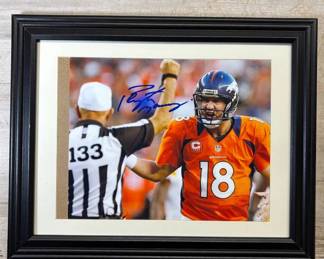 Lot #38 Peyton Manning Signed Denver Broncos #18 Lithograph Framed NFL Memorabilia