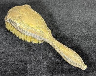 Lot #10 Antique Tested Sterling Silver Gold Wash Hair Brush Rococo Floral Engraved