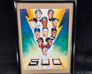 Lot #157 500 Home Run Club Signed Print Ernie Banks Eddie Mathews Dual Autograph Framed