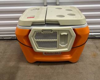 Lot #248 Coolest Cooler Orange Rolling Wheeled Bluetooth Speaker Blender Outdoor Camping