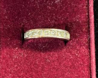 Lot #65 Vintage Gold-Tone Eternity Band Ring Channel Set Clear Rhinestones, Plating Wear