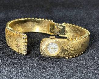 Lot #78 Endura Swiss Made Ladies Gold Tone Bangle Cuff Bracelet Watch Unbreakable Mainspring