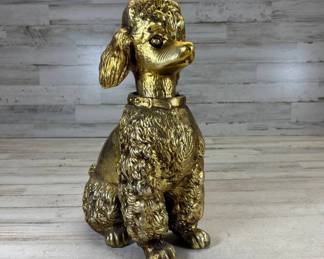 Lot #172 Gold Poodle Dog Figurine Statue Resin Mid Century Hollywood Regency Decor