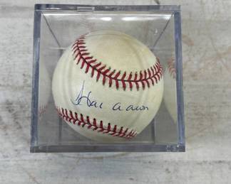 Lot #287 Hank Aaron Autographed Rawlings Baseball Signed MLB HOF Legend Acrylic Display Case