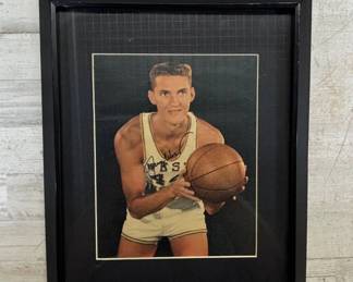 Lot #281 Jerry West Signed WVU #44 Vintage Color Photo Framed Autograph NBA HOF