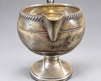 Lot #160 Sterling Silver Weighted Creamer Pedestal Base Rope Bead Border Antique