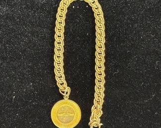 Lot #106 10K Gold Tree of Life Round Medallion Charm Bracelet Curb Link Spring Ring
