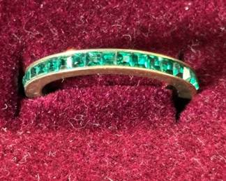 Lot #52 14K Gold Eternity Band Ring Channel Set Green Stones Wedding Stack Ring