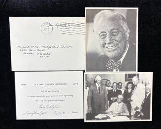 Lot #123 LBJ 1973 Condolence Card Lady Bird Johnson Signed Denver Colorado Provenance