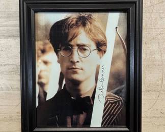 Lot #278 John Lennon Beatles Framed Photo with Printed Signature Rock Music Memorabilia