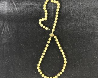 Lot #136 Vintage Faux Pearl Bead Necklace Cream Yellow Sterling Silver Filigree Clasp