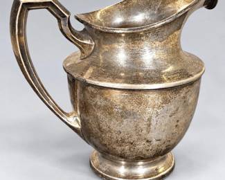 Lot #11 Antique Sterling Silver Water Pitcher Footed Urn Form Geometric Handle Hotel Style