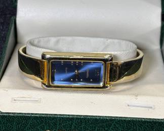 Lot #93 Capezio Ladies Quartz Bangle Watch Blue Dial Gold Tone Rectangle Japan Mvmt