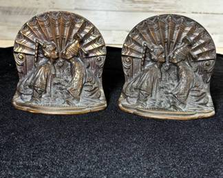 Lot #81 Antique Art Deco Egyptian Revival Cast Iron Bronze Finish Figural Bookends Pair