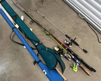 Lot #188 Fishing Rod Reel Combo Lot Shakespeare Spinning Reels Cork Handle Rods Cases