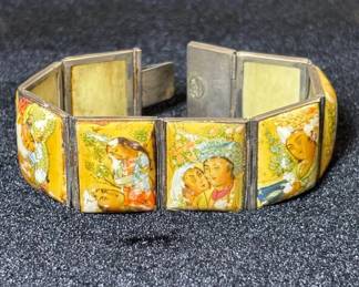 Lot #56 Persian Miniature Painting Sterling Silver Panel Bracelet Qajar Art