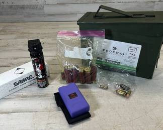 Lot #207 Personal Defense Lot Ammo Can Sabre Red Pepper Spray Vipertek Stun Gun 12GA