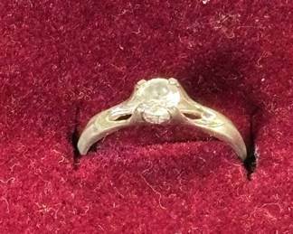 Lot #110 Vintage Sterling Silver Solitaire Ring Round Prong-Set Colorless Stone Open Shoulder