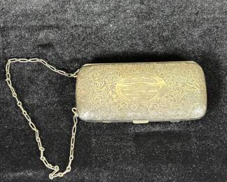 Lot #8 Antique Sterling Silver Engraved Floral Scroll Ladies Necessaire Wristlet Chain c1900