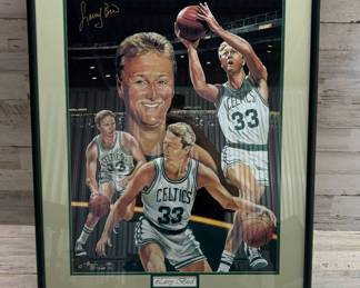 Lot #139 Larry Bird Signed Boston Celtics #33 Angelo Marino 1993 Lithograph Framed