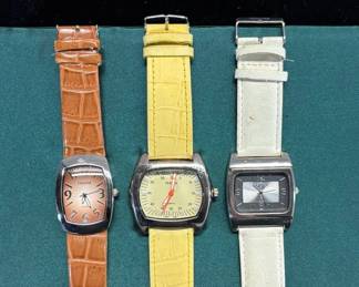 Lot #99 Bijoux Terner Quartz Watch Lot of 3 Faux Croc Band Brown Yellow White Fashion Watches