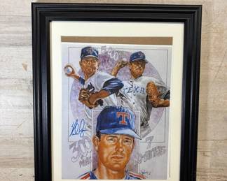 Lot #39 Nolan Ryan Signed Texas Rangers Lithograph Print 300 Wins 5000 Ks 7 No-Hitters Framed