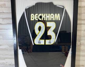 Lot #34 David Beckham Signed Real Madrid #23 Soccer Jersey Framed Autograph Display