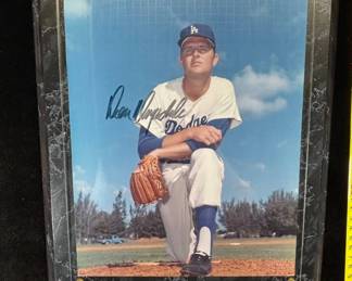 Lot #156 Don Drysdale Autographed LA Dodgers Photo Plaque Baseball Hall of Fame Signed