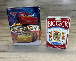 Lot #242 Disney Pixar Cars 3 Activity Tin Set & Fundex Big Deck Playing Cards Tin Lot