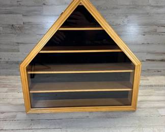 Lot #176 Baseball Display Case Oak Wood Shadow Box Pentagon Shape Glass