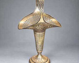 Lot #13 Sterling Silver Reticulated Bride's Basket Pedestal Vase Edwardian