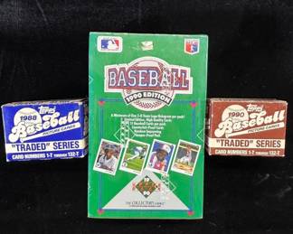 Lot #131 1990 Upper Deck Baseball Wax Box + Topps 1988 & 1990 Traded Series Card Sets