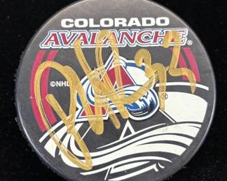 Lot #151 Colorado Avalanche NHL Hockey Puck Gold Autograph #35 In Glas Co No COA