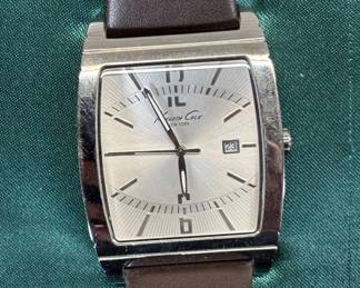 Lot #97 Kenneth Cole New York KC1513 Mens Stainless Steel Square Dress Watch Brown Leather