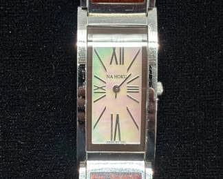 Lot #76 Na Hoku Ladies Stainless Steel Koa Wood Inlay Mother of Pearl Dial Watch AS040-NH-1062