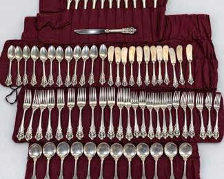 Lot #44 Wallace Grand Baroque Sterling Silver Flatware 72-Piece Set