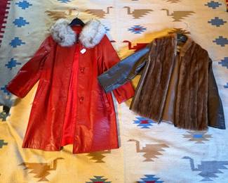 Vintage Red Leather fur collar coat and leather and fur jacket