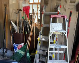 Lockers, garden tools, ladders