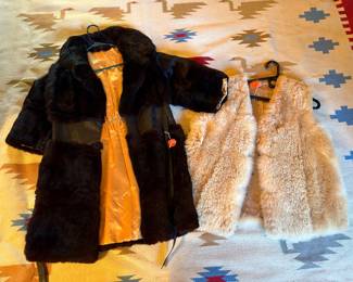 Vintage Fur and leather coat, shearling vest