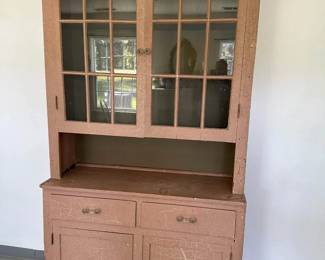 Stunning soft pink 2 piece cabinet with original crackle paint.