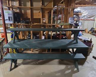 Vintage Painted Wood A-Frame Picnic Bench with Tiered Shelf