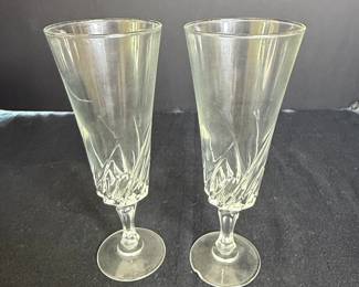 Vintage Pressed Glass Champagne Flutes - "Flamenco" Pattern by Cristal d'Arques-Durand