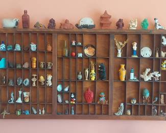 Vintage Wooden Printer's Type Case with Assorted Curiosities