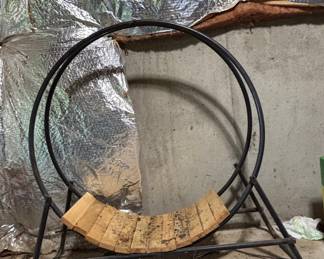 Circular Log Hoop Rack with Wooden Slat Base
