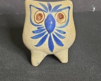 Vintage Tonala Mexican Pottery Owl Figurine