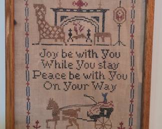 Vintage Folk Art Cross-Stitch Sampler "Joy be with You"