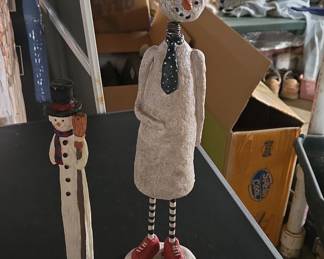 Whimsical Folk Art Snowman Figurines - Monnie Wilson Style